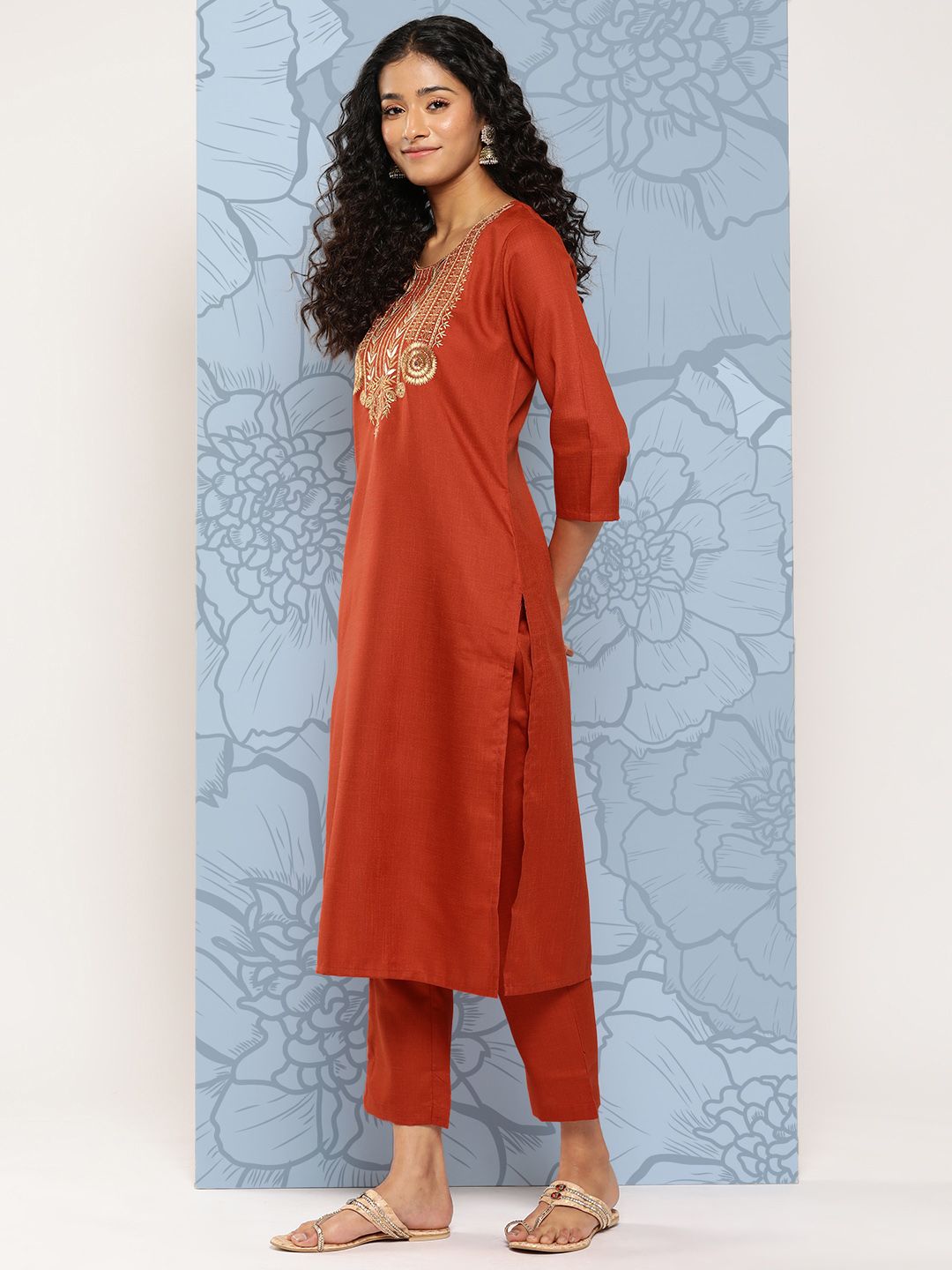 Dhiyona VA Women's Floral Yoke Design Regular Gotta Patti Kurta with Trousers & With Dupatta