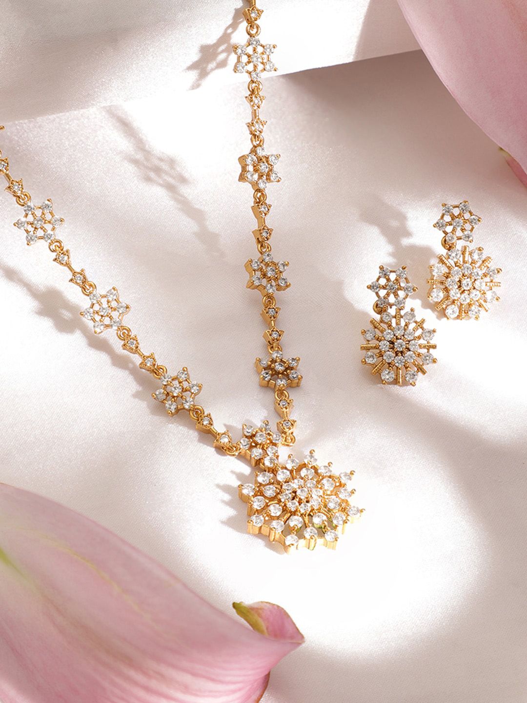 Dhiyona RJ Women's 22K Gold-Plated Floral Cubic Zirconia Studded Jewellery Set