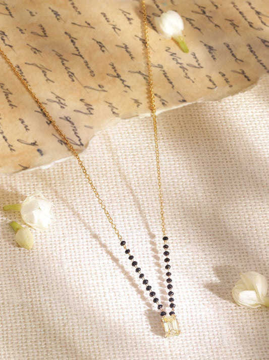 Dhiyona RJ Women's 18K Gold Plated Elegant AD Studded & Black Beads Mangalsutra for Women