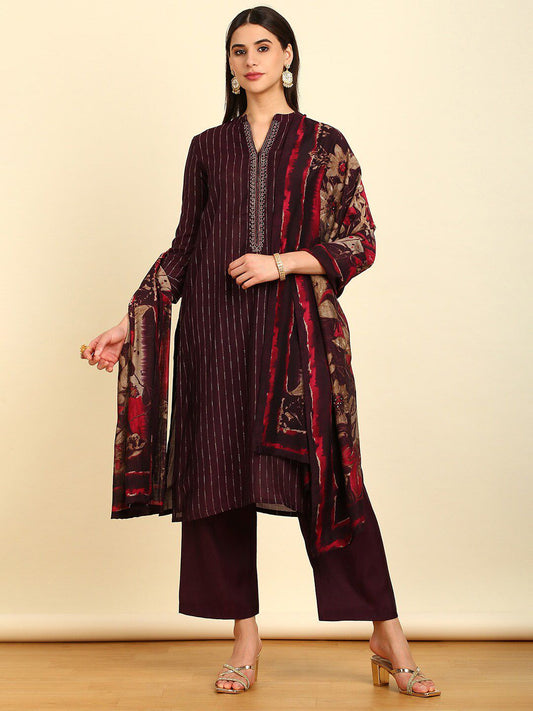 Dhiyona SO Women's Striped Regular Kurta With Palazzos & Dupatta