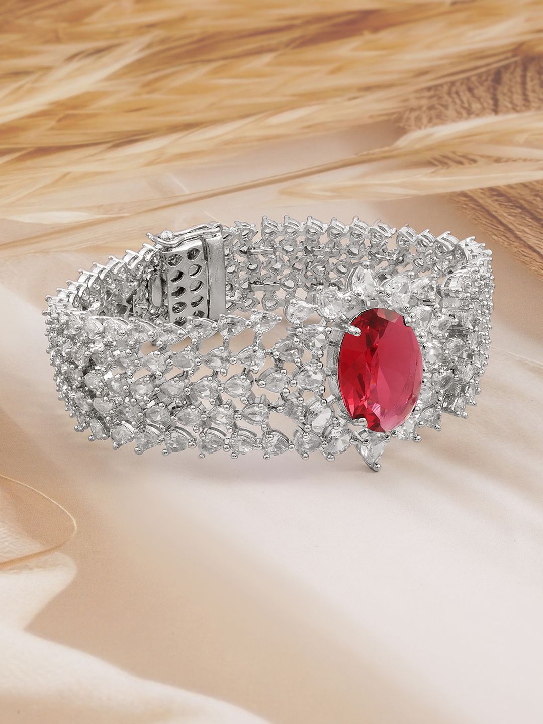 Dhiyona RJ Women's Rhodium-Plated Ruby Red & White Cubic Zirconia Bracelet