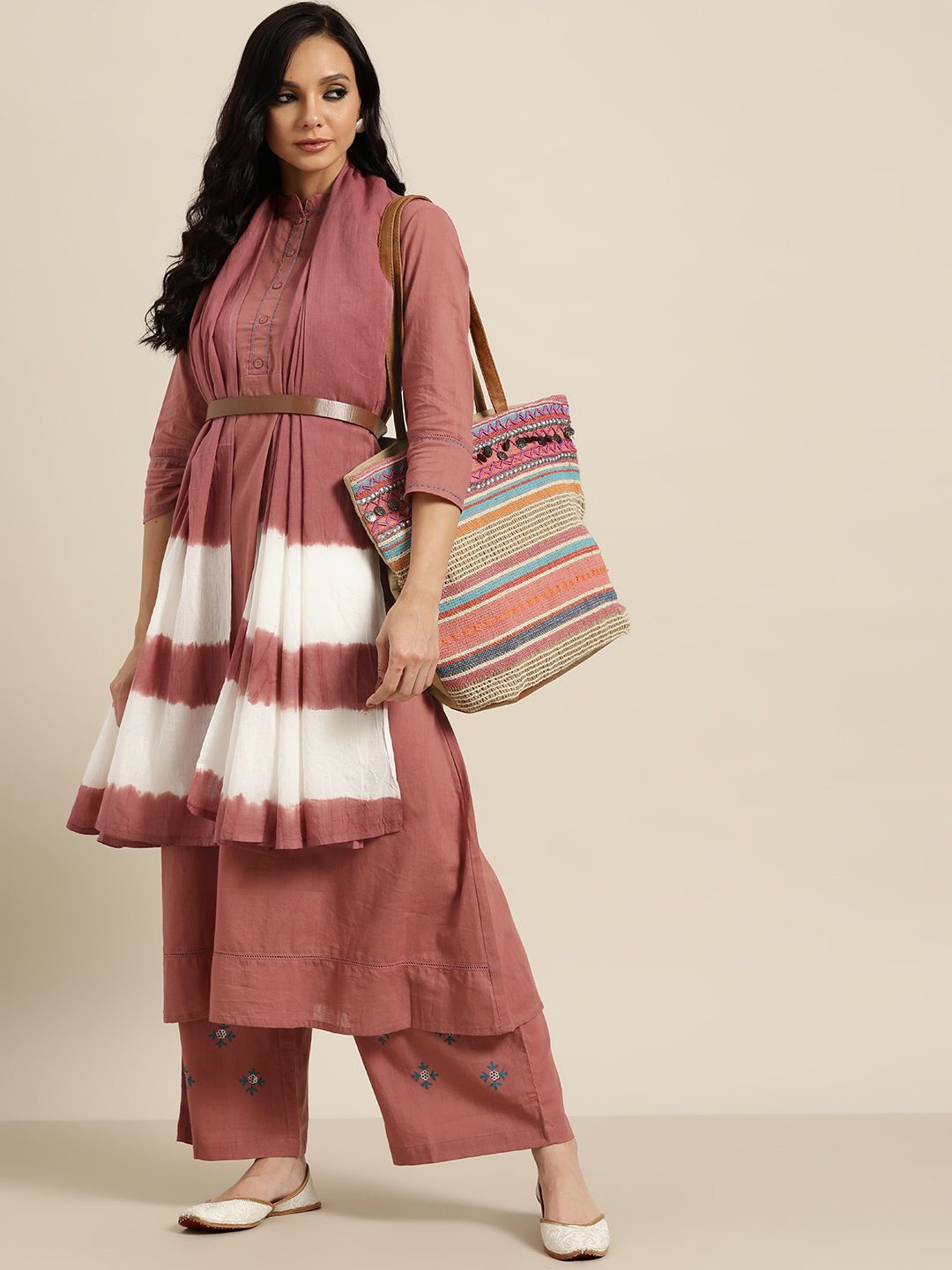 Dhiyona SN Women's Pink Pure Cotton Kurta with Palazzos & Dupatta