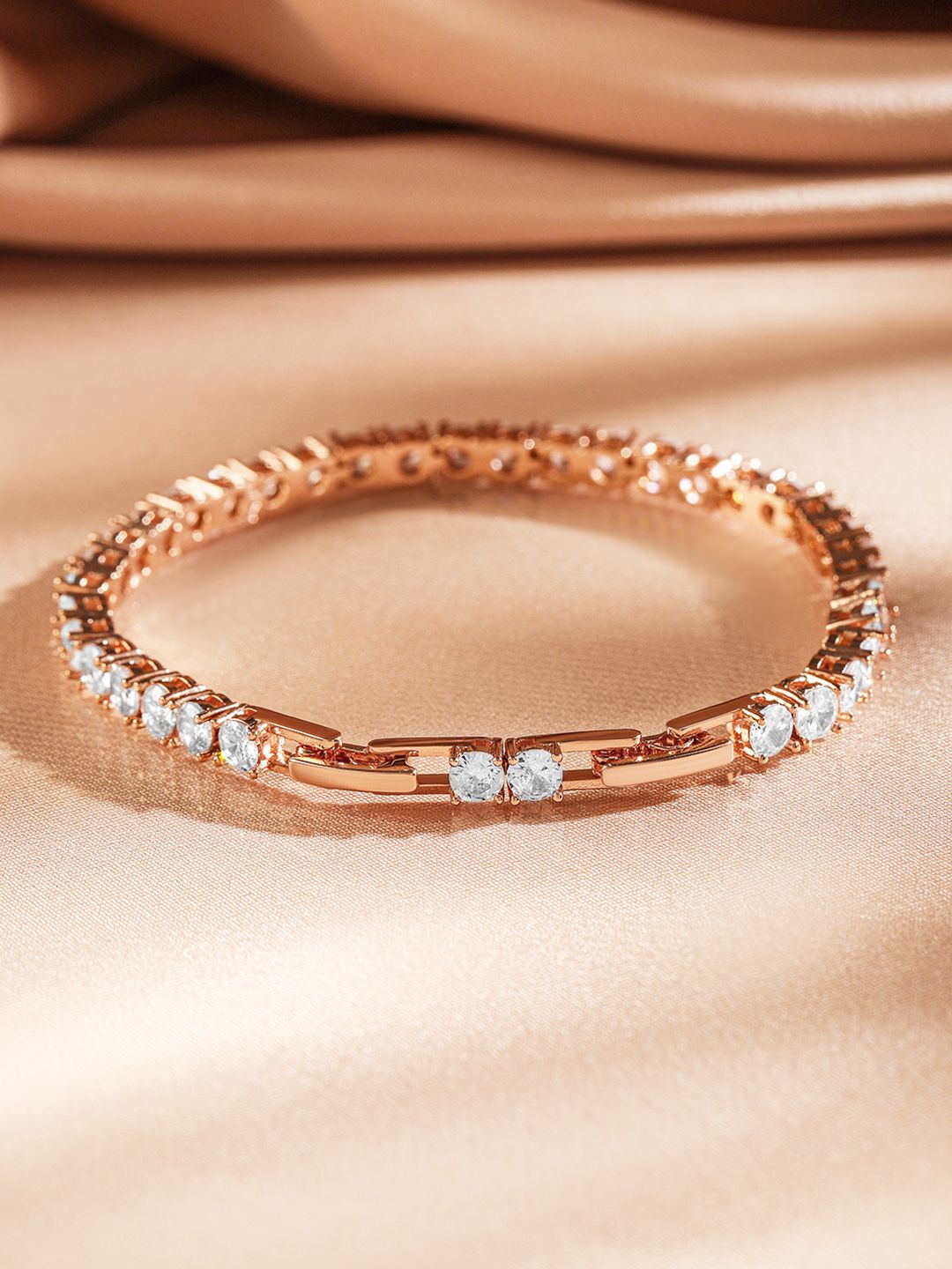 Dhiyona RJ Women's 18K Rose Gold Plated White Cubic Zirconia Statement Tennis Bracelet