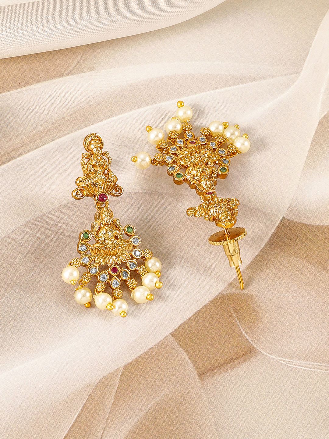 Dhiyona RJ Women's 22KT Gold-Plated Kundan Studded & Pearls Beaded Lakshmi God Jewellery Set