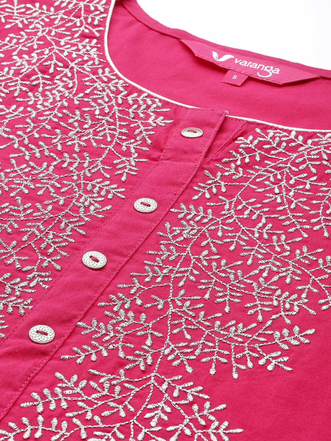 Dhiyona VA Women's Fuchsia Pink Ethnic Motifs Pure Cotton Kurta with Palazzos & With Dupatta