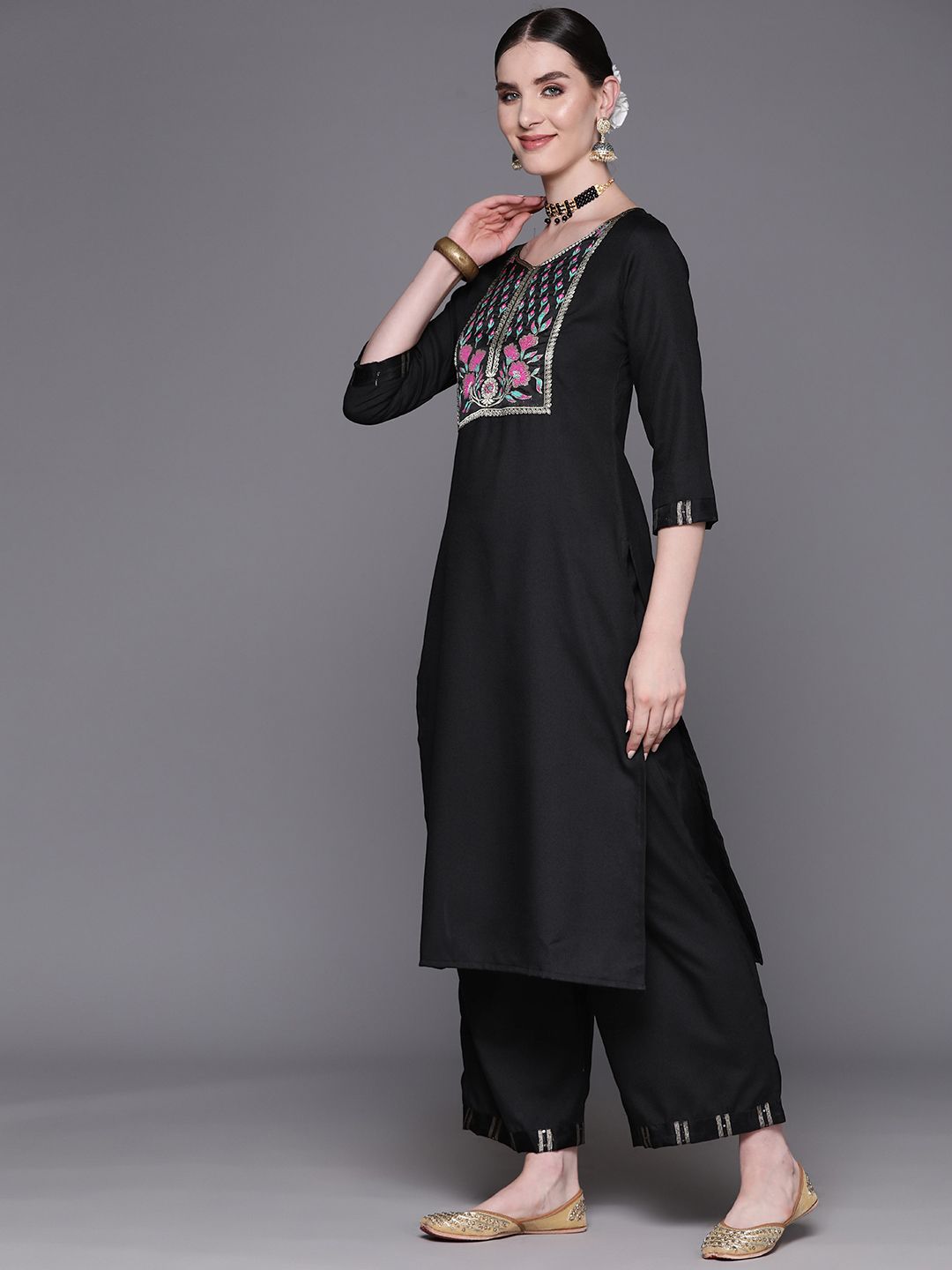 Women Yoke Design Regular Pure Cotton Kurta with Palazzos & With Dupatta
