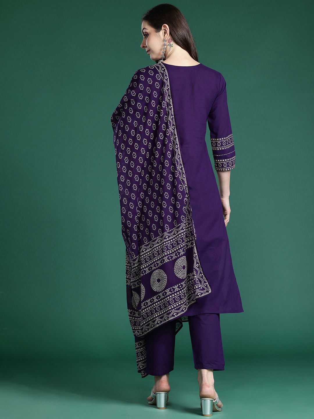 Dhiyona IE Bandhani Printed Mirror Work Pure Cotton Kurta with Trousers & With Dupatta