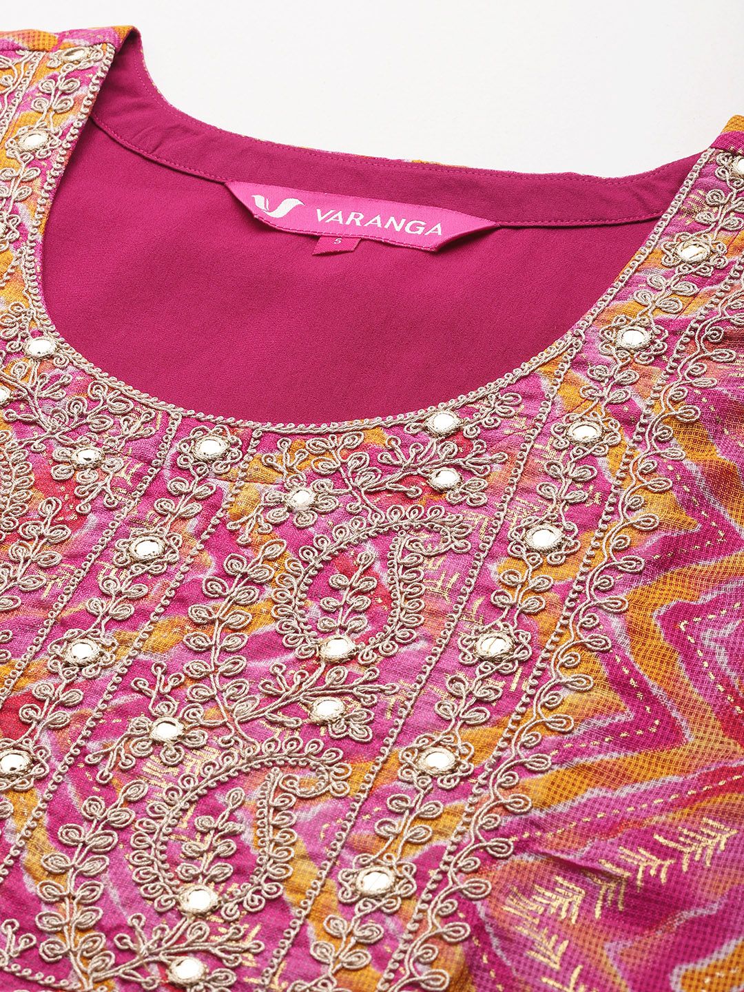 Dhiyona VA Women'sChevron Print Zari Embroidered Kurta with Trousers & With Dupatta