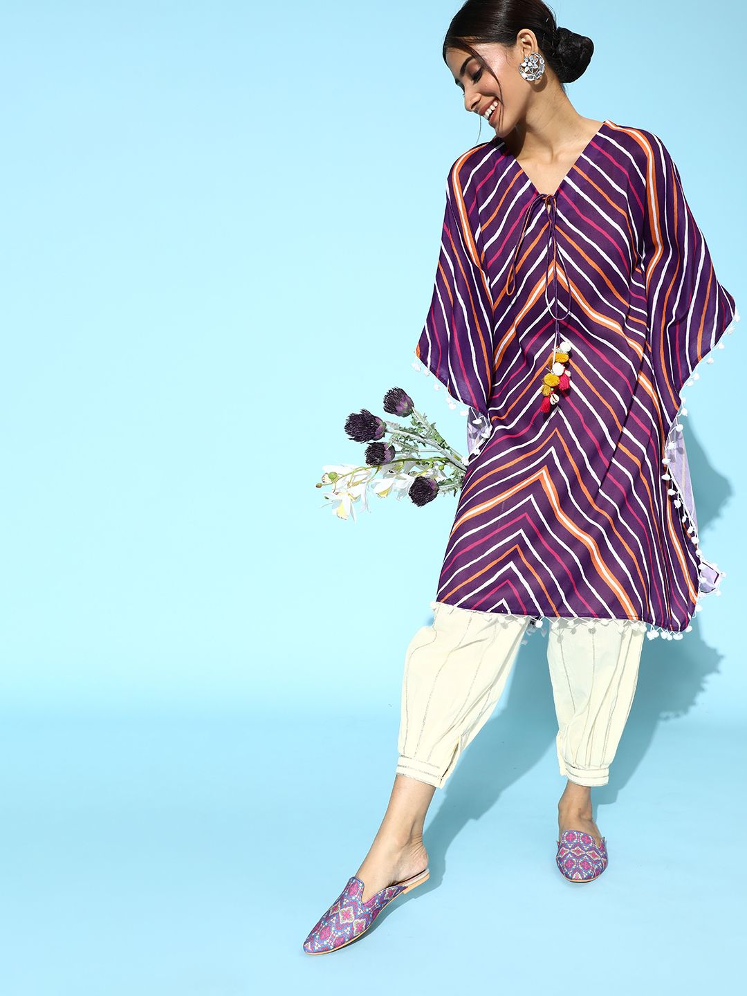 Dhiyona VA Women'sTrendy Purple and White Silk Blend Kurta Set
