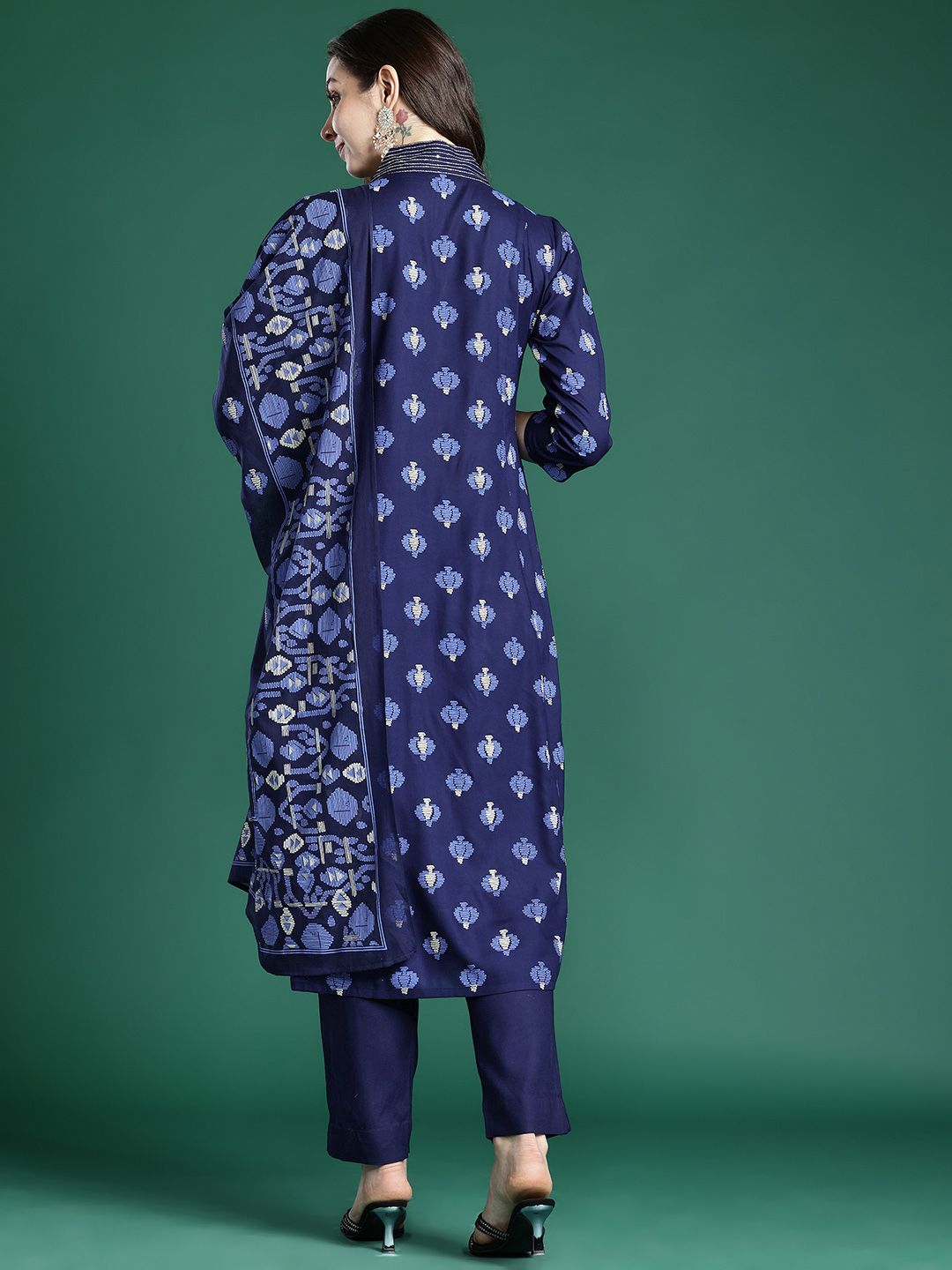 Dhiyona IE Floral Printed Panelled Pure Cotton Kurta with Trousers & Dupatta