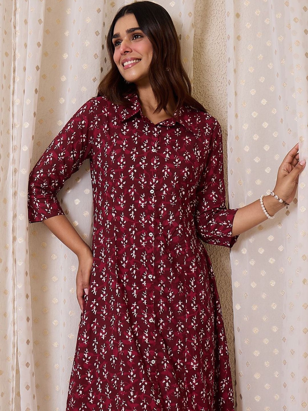 Women Floral Printed Pure Cotton Anarkali Kurta with Trouser