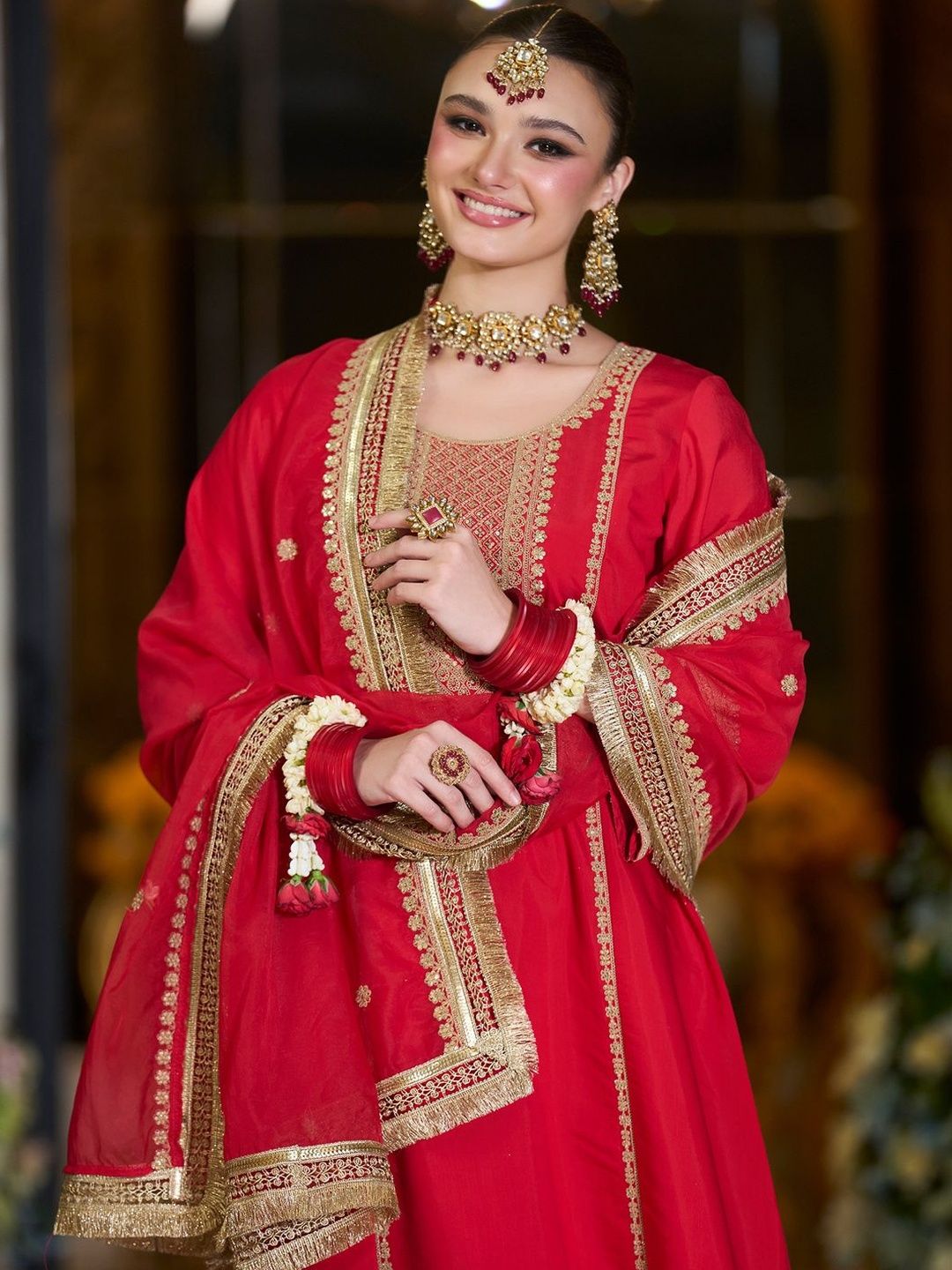 Women Ethnic Motifs Embroidered A-Line Kurta with Trousers & Dupatta