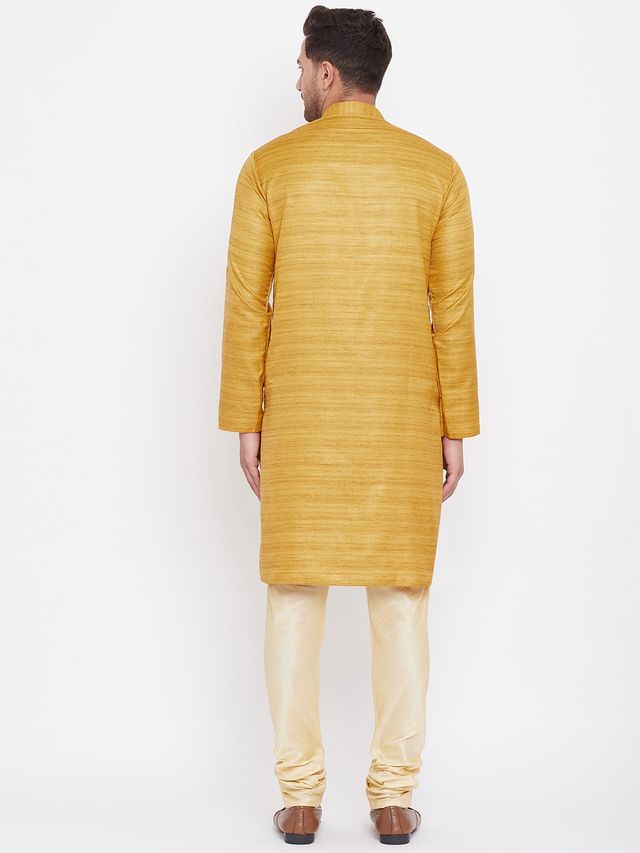 Men's Beige Silk Blend Straight Kurta Pyjama Set