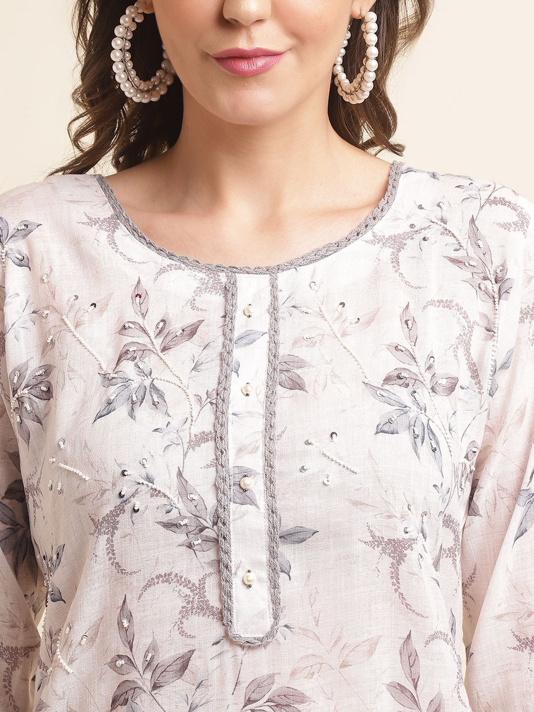 Dhiyona OD Printed Gotta Patti Linen Straight Kurta with Trousers & Dupatta