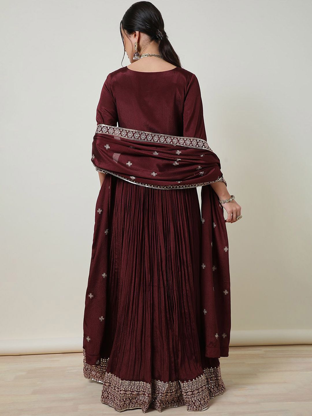 Dhiyona SO Women's Women Paisley Embroidered Angrakha Sequinned Kurta with Churidar & With Dupatta