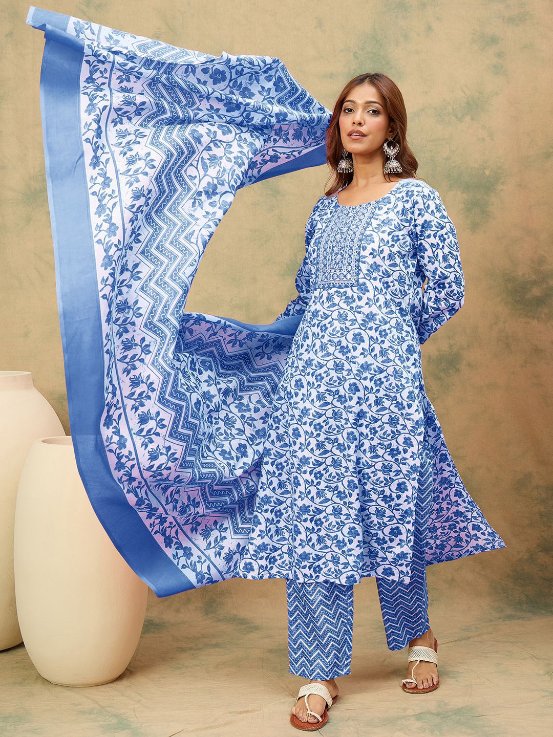Dhiyona VA Women's Floral Printed Kurta with Palazzo & Dupatta