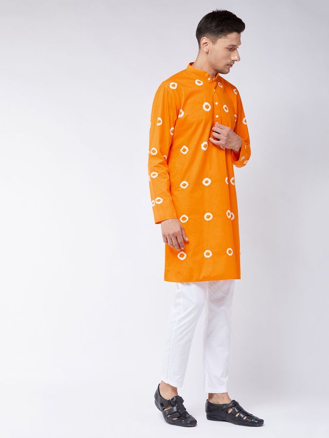 Men's Orange Pure Cotton Straight Kurta Pyjama Set