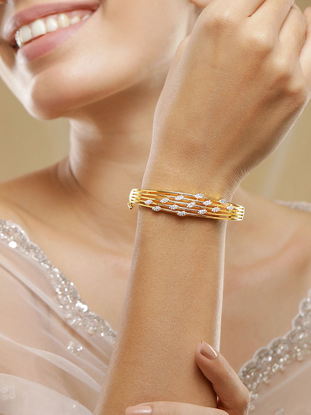 Dhiyona RJ Women's 22KT Gold-Plated Cubic Zirconia Studded Bangle-Style Bracelet