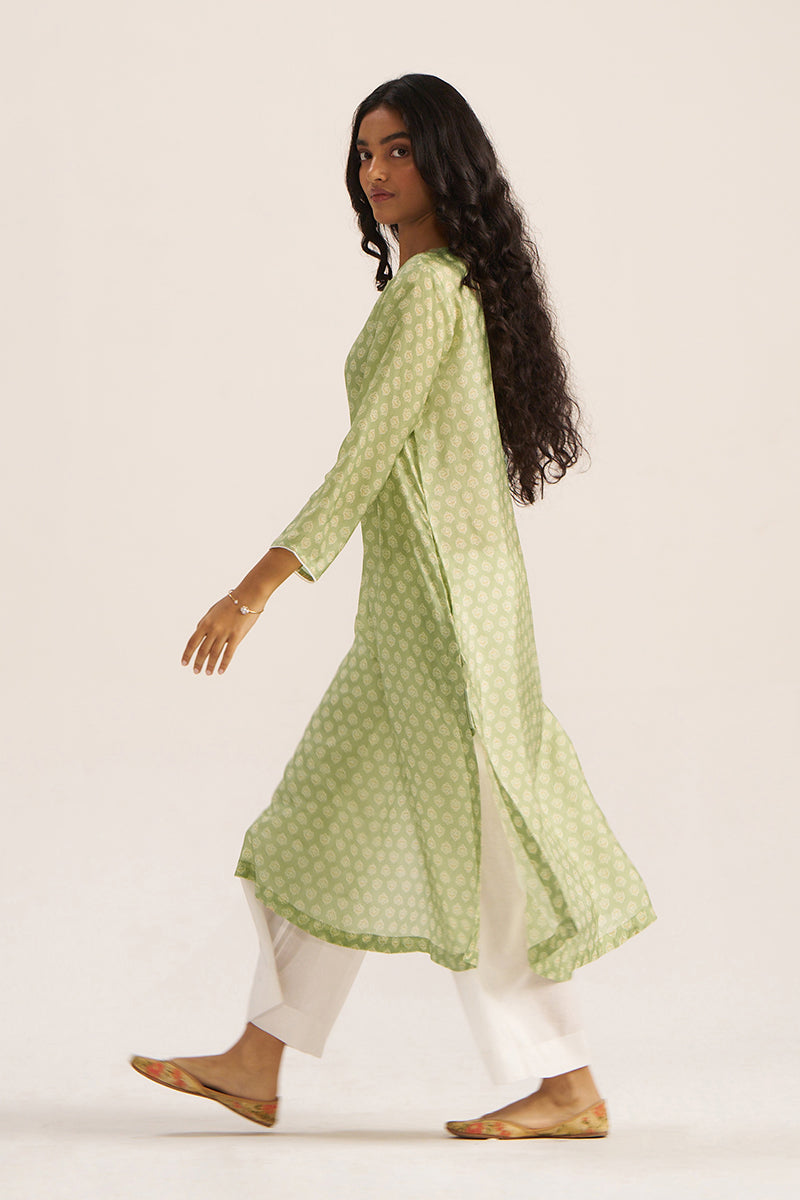 Women's Pistachio Green Silk Kurta
