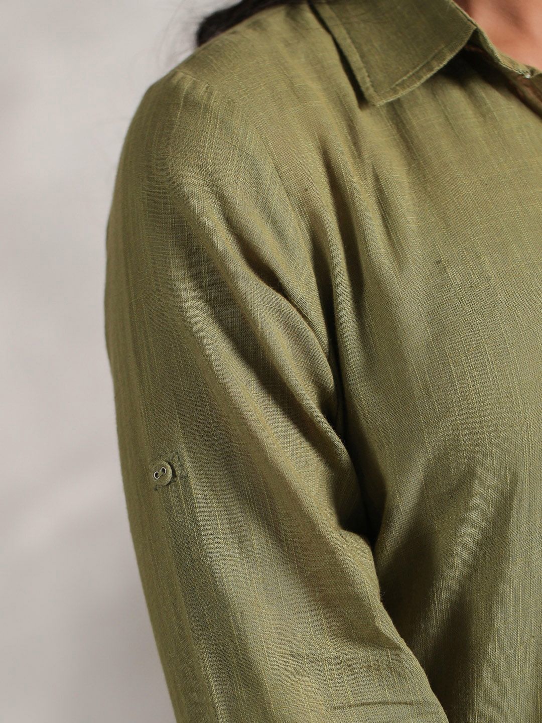 Dhiyona IS Women's Shirt Collar Cuffed Sleeves Fusion Pure Cotton Kurta with Trousers