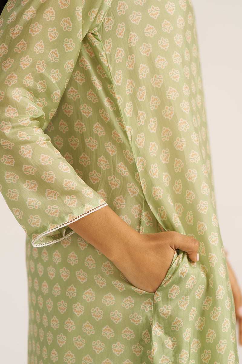 Women's Pistachio Green Silk Kurta