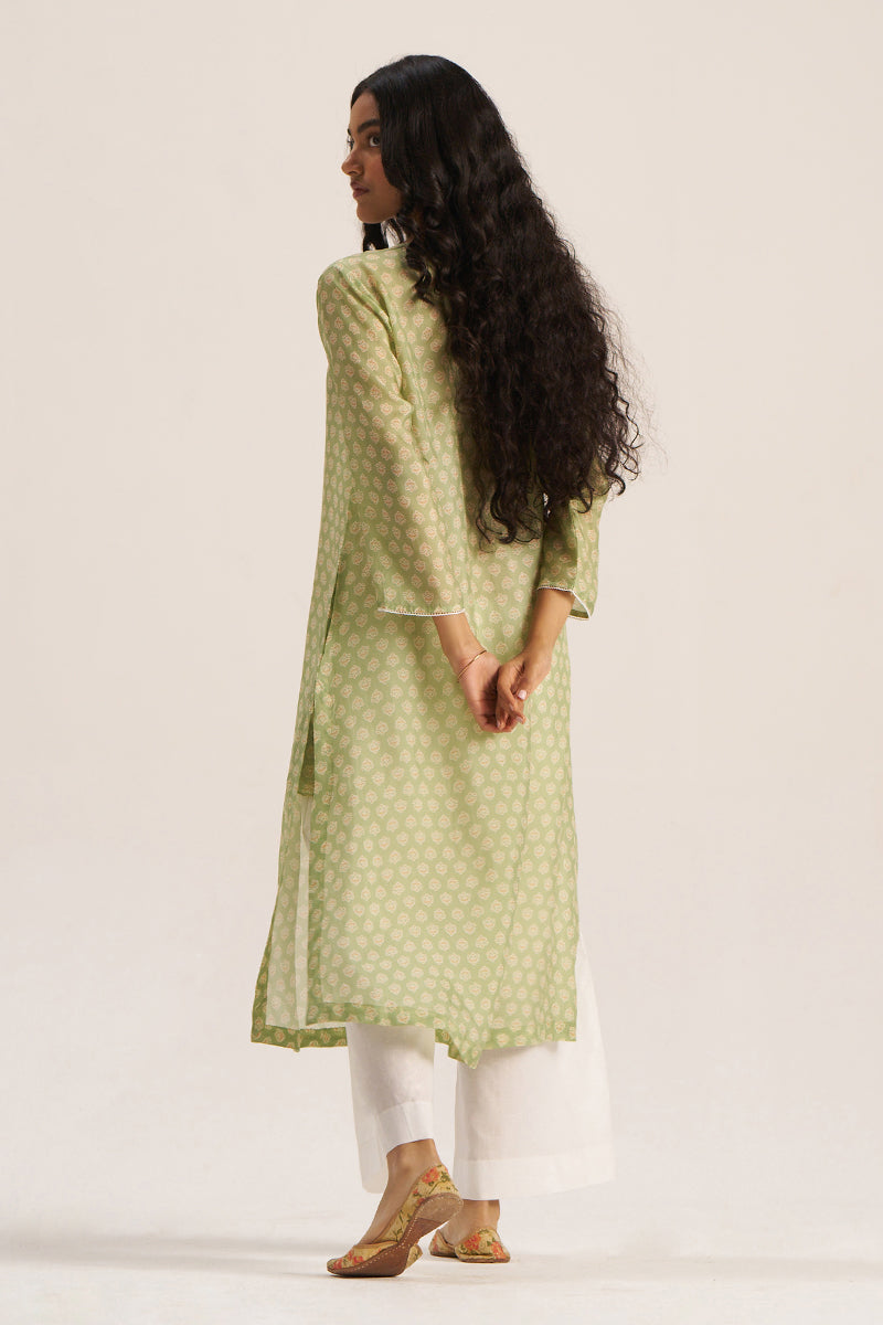 Women's Pistachio Green Silk Kurta