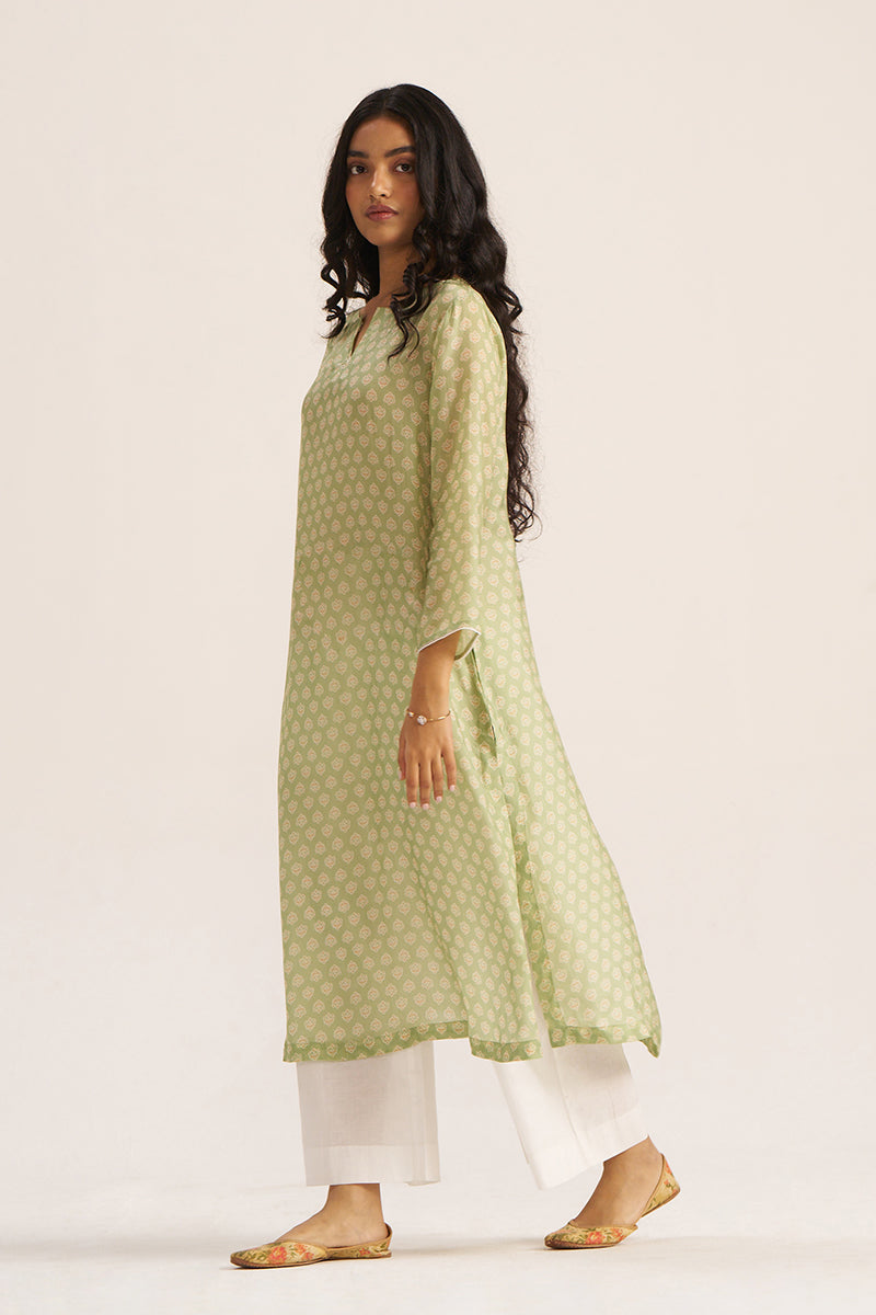 Women's Pistachio Green Silk Kurta