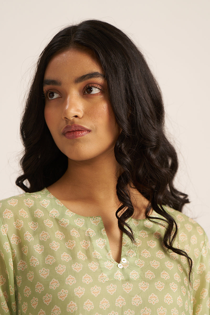 Women's Pistachio Green Silk Kurta