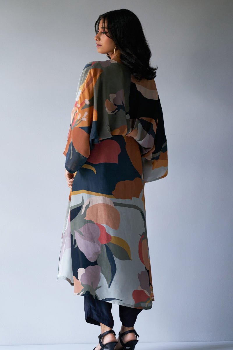 Women's Black, Grey and Brown Mix Colour Crepe Silk Printed Co-ord Set
