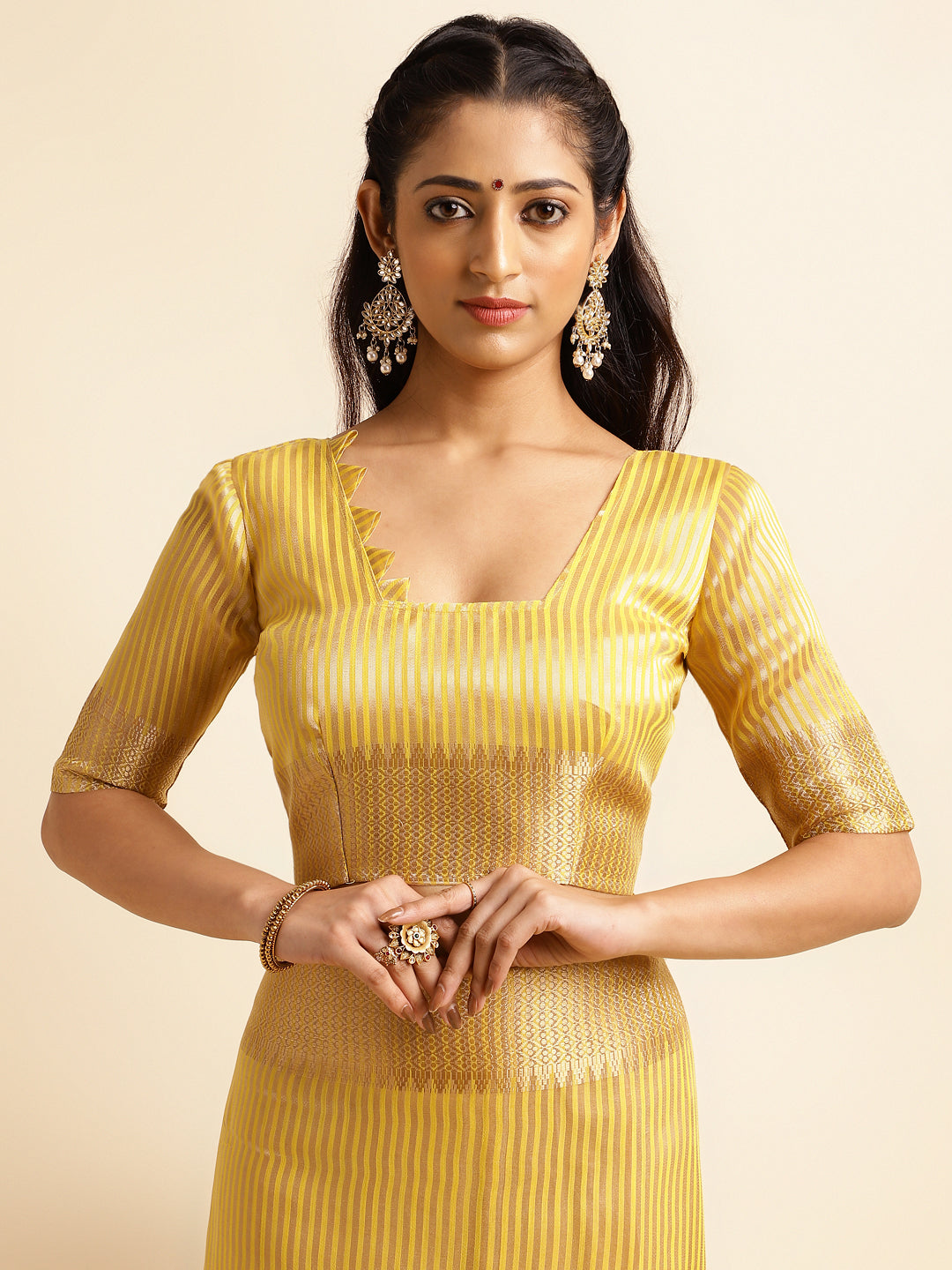 Dhiyona GR Women's Kashmira Yellow Cotton Silk Saree