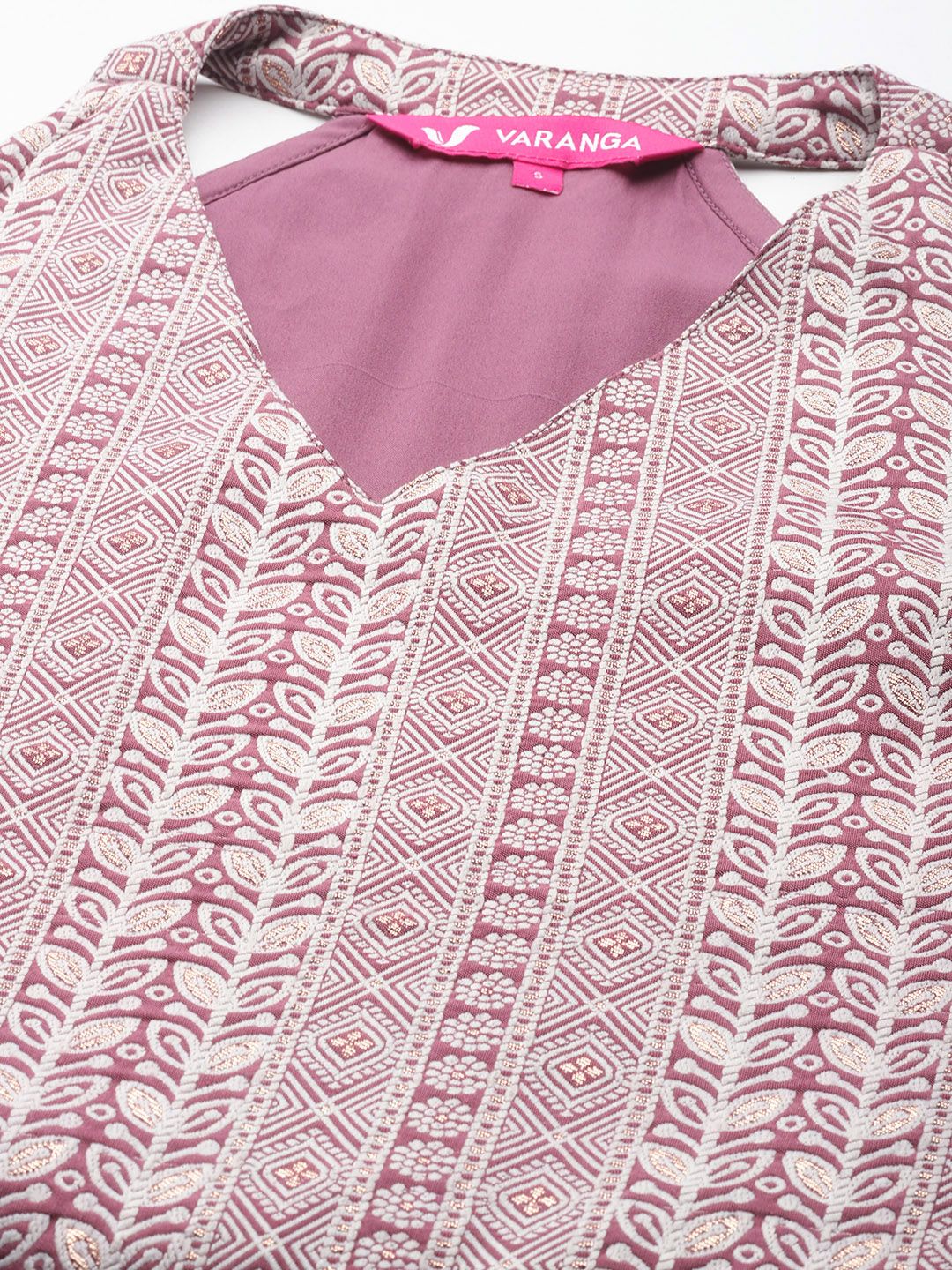 Dhiyona VA Women'sMauve Floral Woven Design Sleeveless Straight Kurta with Palazzos