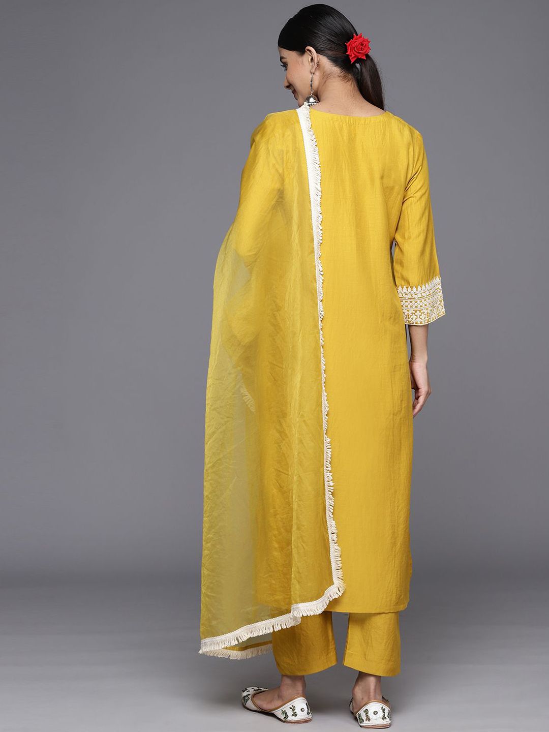 Dhiyona VA Women'sFloral Embroidered Straight Kurta with Trousers & Dupatta