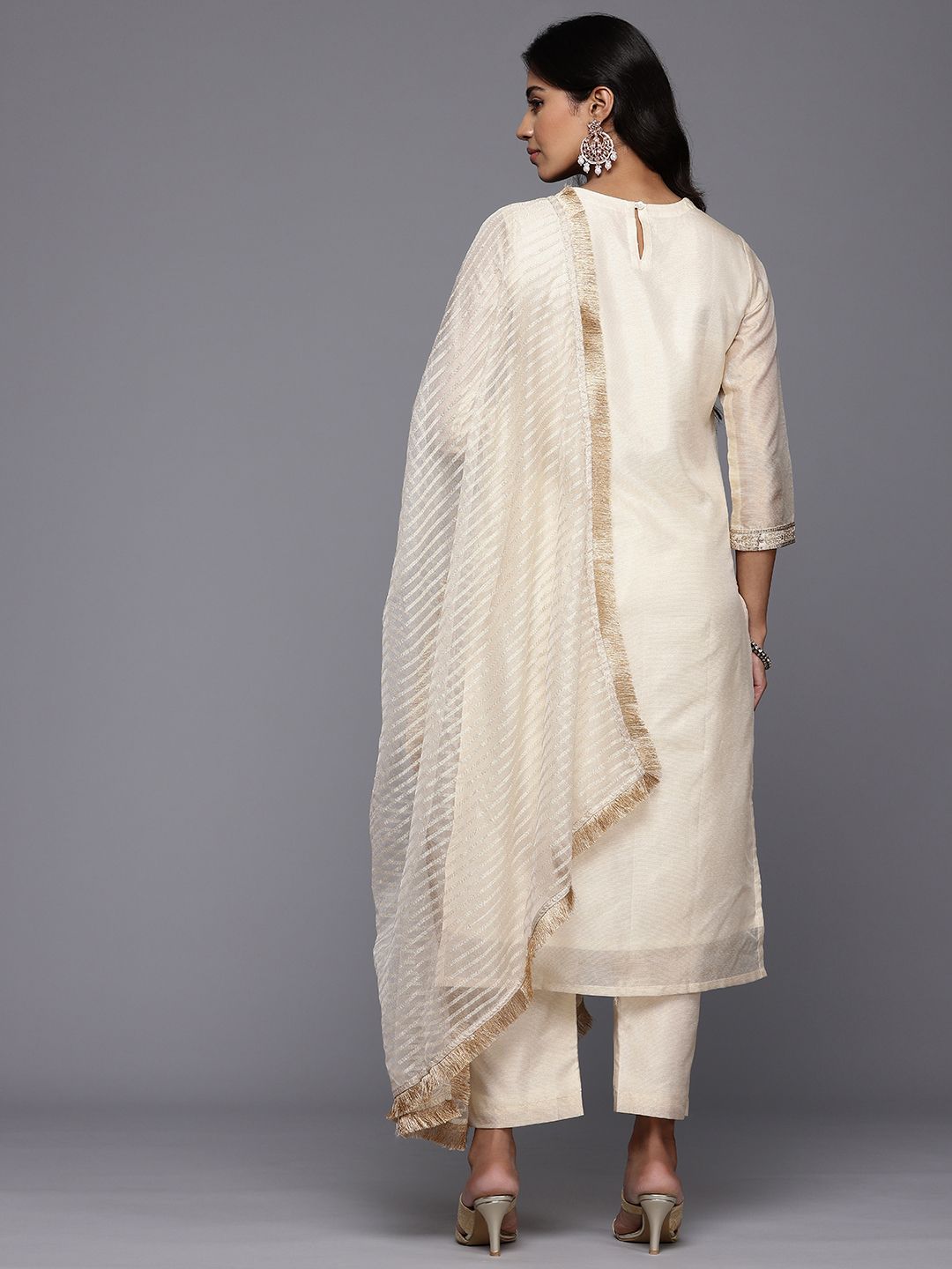 Dhiyona VA Women'sEthnic Motifs Embroidered Sequinned Brocade Kurta With Trousers & Dupatta