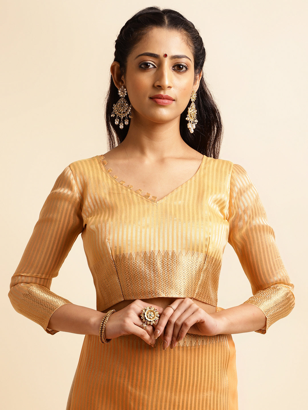 Dhiyona GR Women's Kashmira Peach Orange Cotton Silk Saree