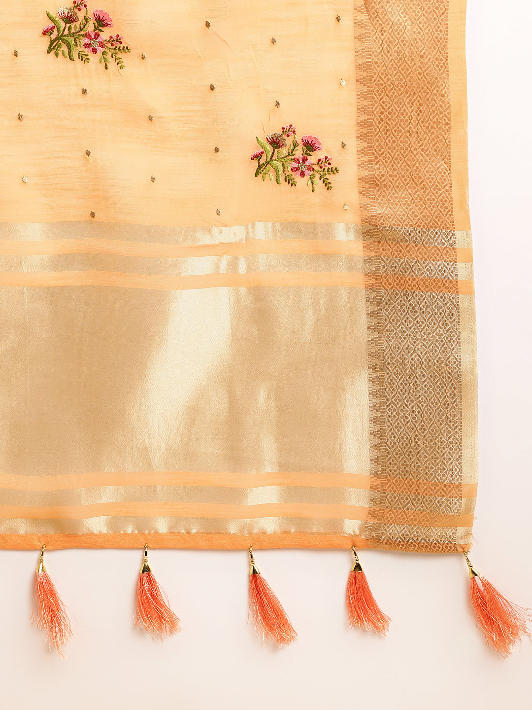 Dhiyona GR Women's Kashmira Peach Orange Cotton Silk Saree