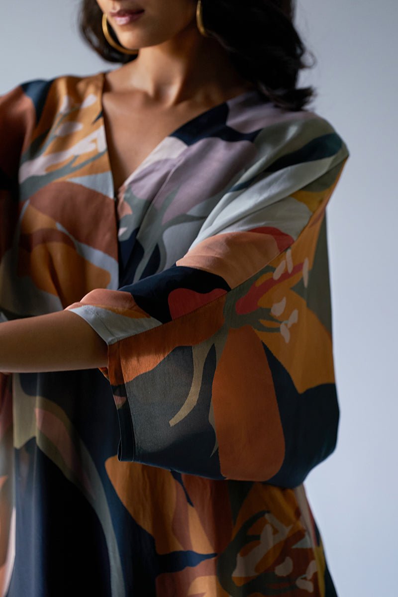 Women's Black, Grey and Brown Mix Colour Crepe Silk Printed Co-ord Set
