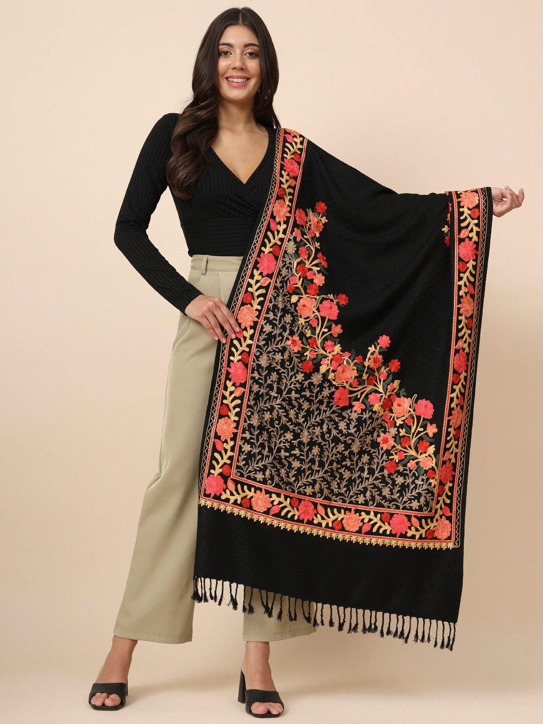 Dhiyona PA Ethnic Motifs Embroidered Shawl