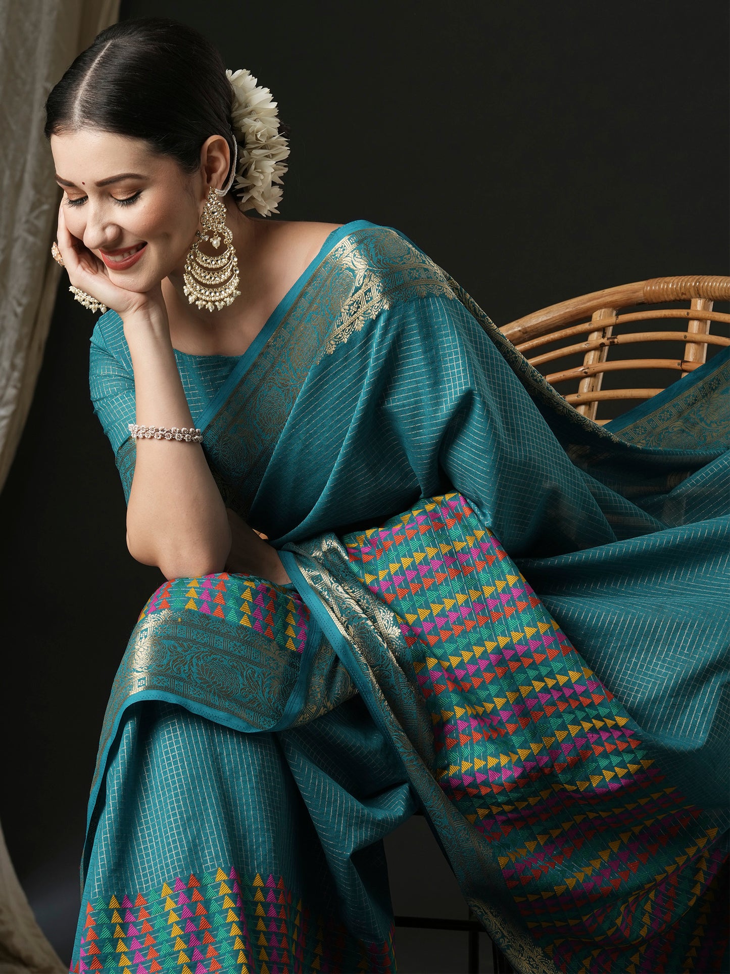Women's Silk Blend Blue Woven Design Designer Saree With Blouse Piece