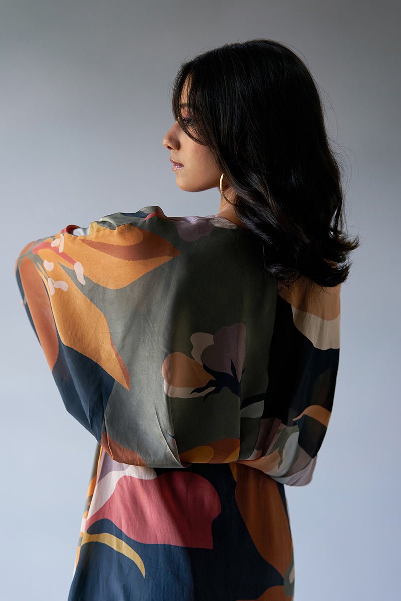 Women's Black, Grey and Brown Mix Colour Crepe Silk Printed Co-ord Set