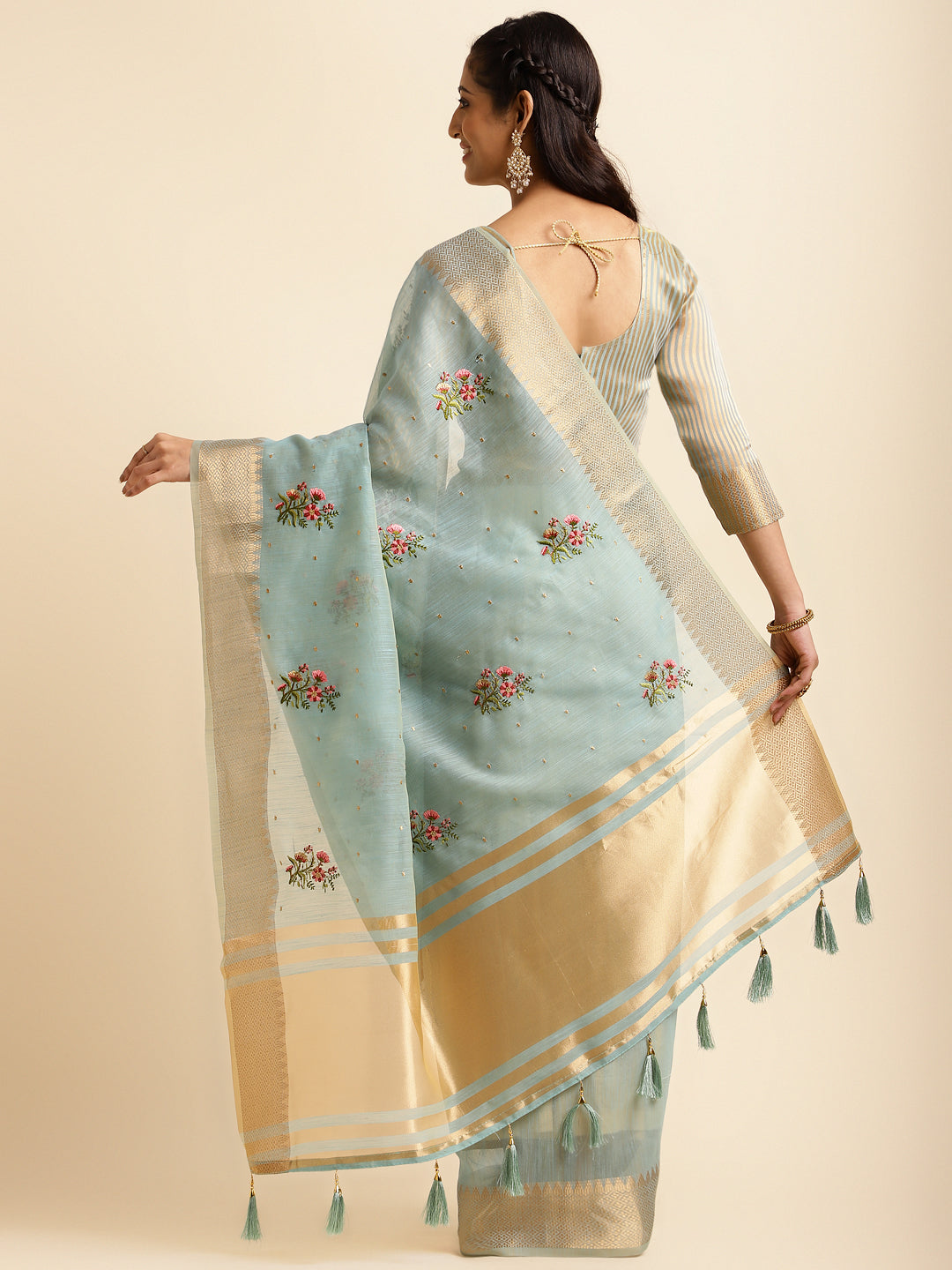 Dhiyona GR Women's Kashmira Sky Cotton Silk Saree