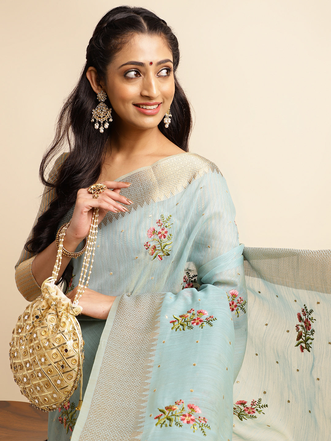 Dhiyona GR Women's Kashmira Sky Cotton Silk Saree