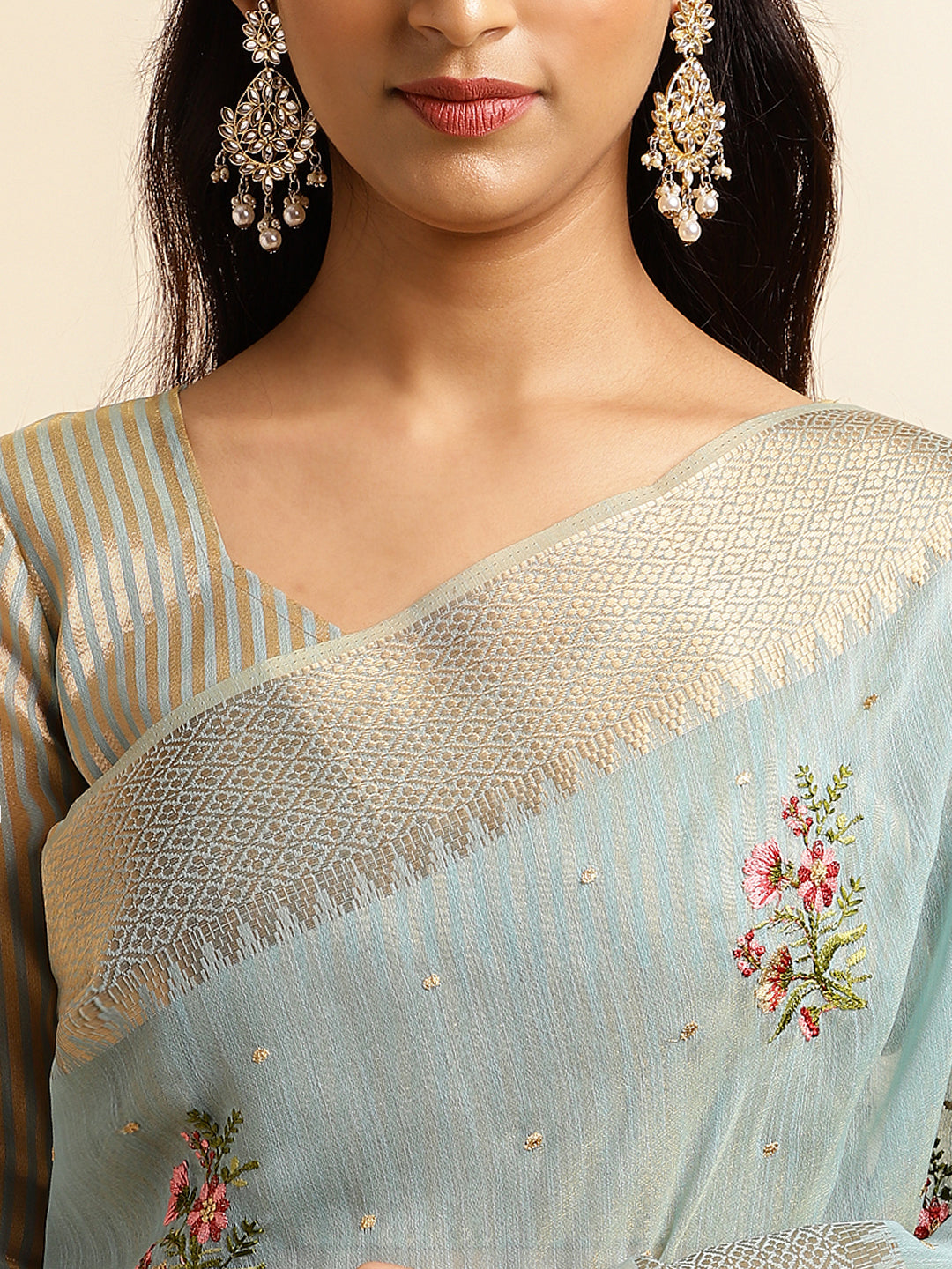 Dhiyona GR Women's Kashmira Sky Cotton Silk Saree