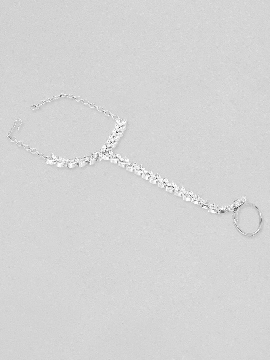 Dhiyona RJ Women's Women Rhodium Plated Cubic Zirconia Studded Ring Bracelet