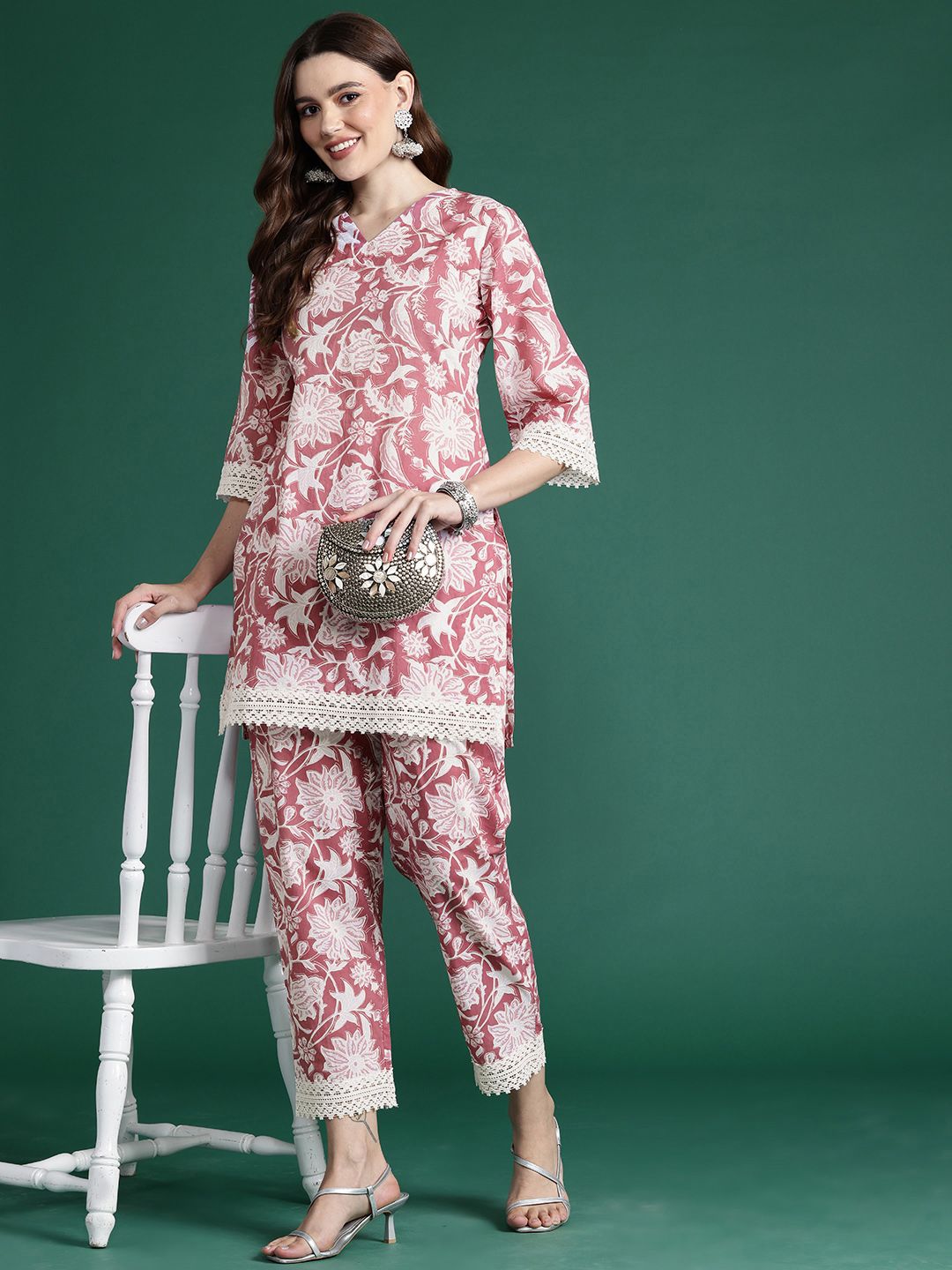 Dhiyona IE Floral Printed Pure Cotton Tunic With Trousers