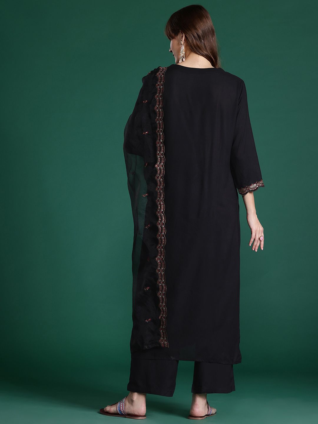 Ethnic Motifs Embroidered Sequinned Kurta with Trousers & With Dupatta