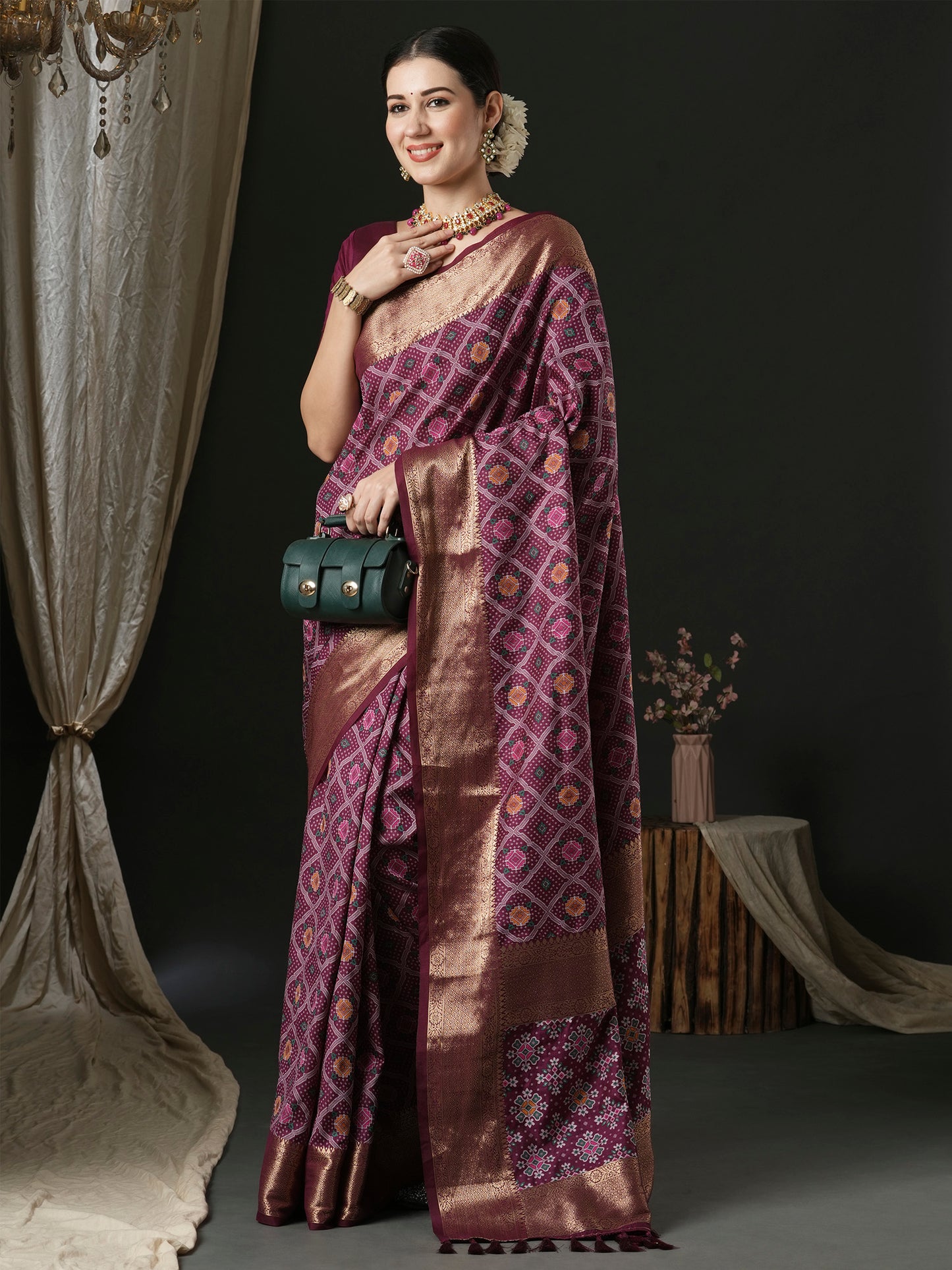 Women's Silk Blend Purple Woven Design Designer Saree With Blouse Piece