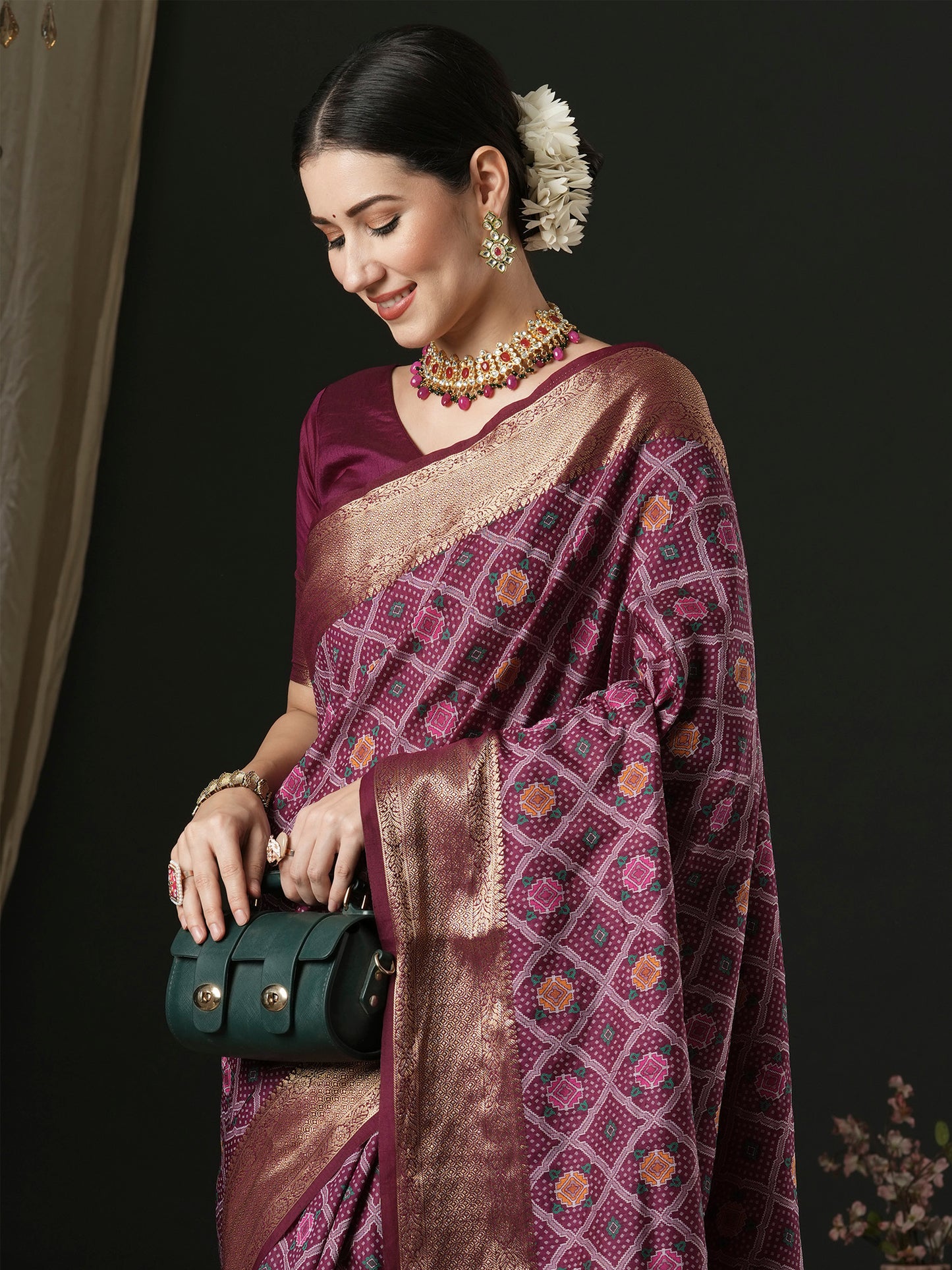 Women's Silk Blend Purple Woven Design Designer Saree With Blouse Piece