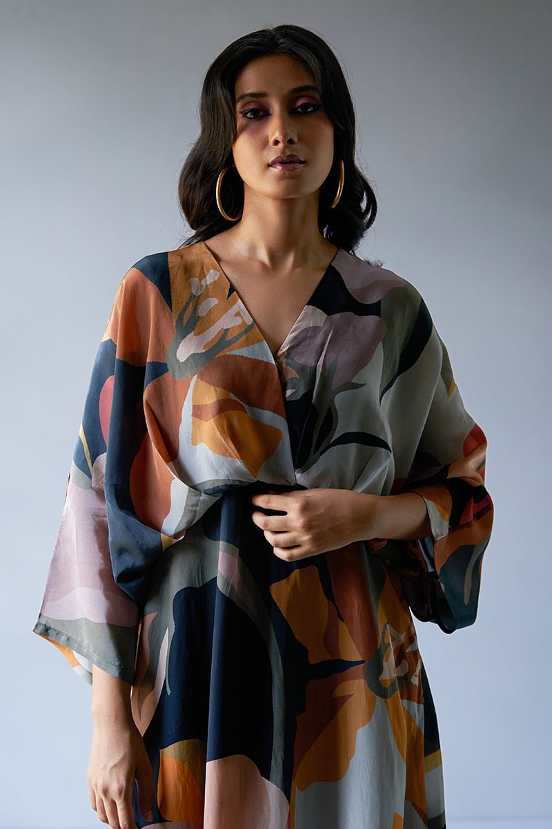 Women's Black, Grey and Brown Mix Colour Crepe Silk Printed Co-ord Set
