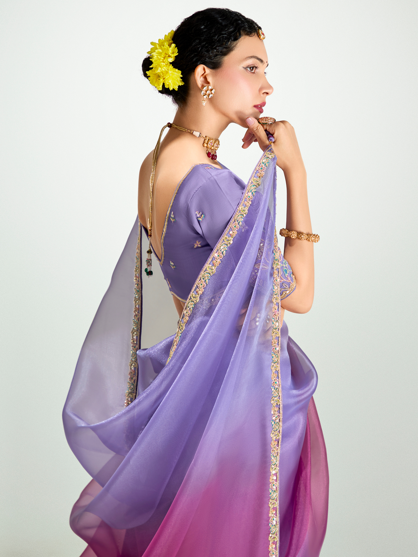Dhiyona KM Women Purple Shade Organza Saree