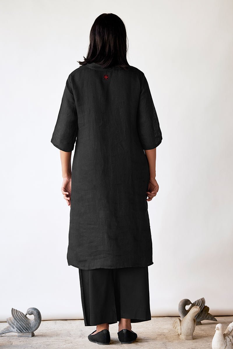 Women's Black Hand Printed Linen Co-ord Set